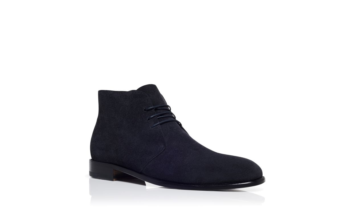 Bottines cheville à lacets en daim bleu marine