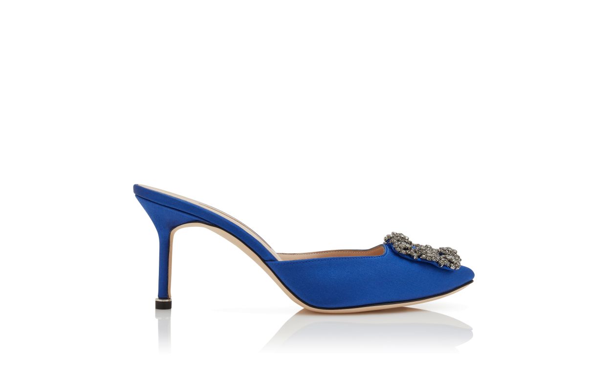 Mules à brides en satin bleu