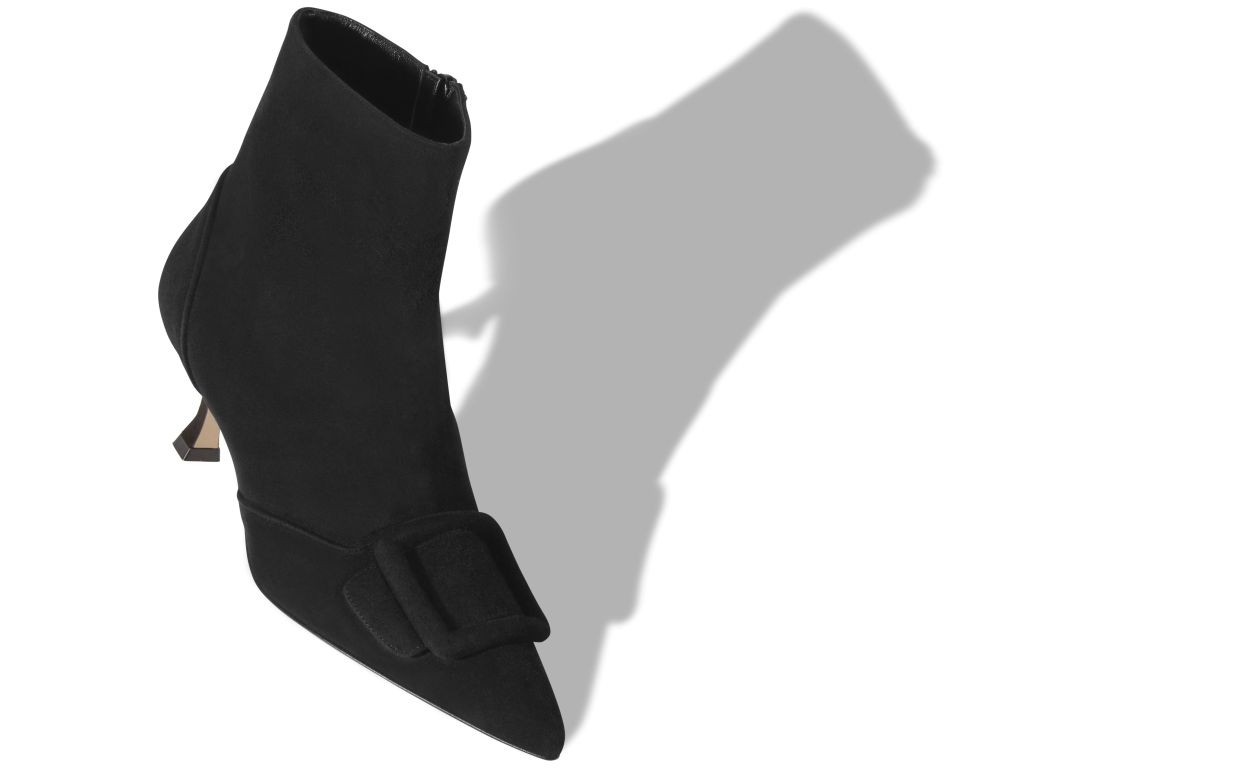 Bottes cheville à bout pointu en daim noir avec détail boucle