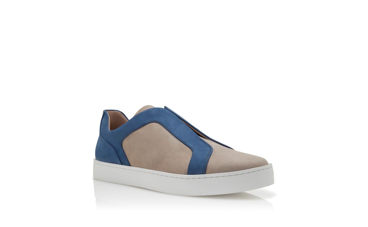 Baskets en cuir de veau gris et bleu
