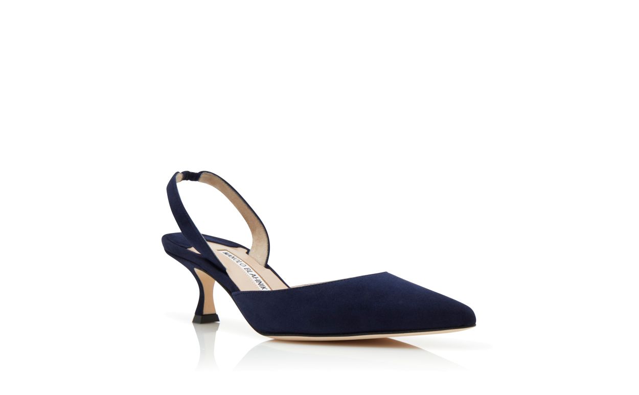 Escarpins en daim bleu marine à talon compensé