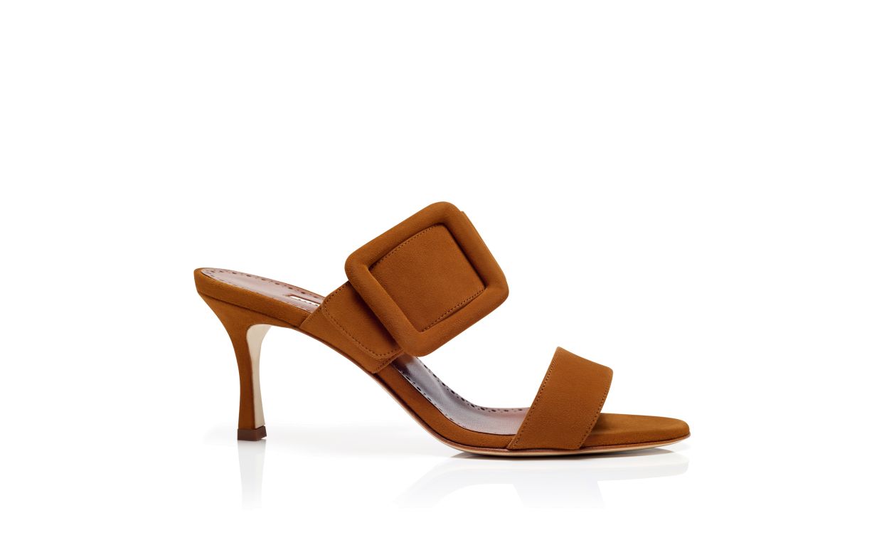 Mules à bout ouvert en daim brun