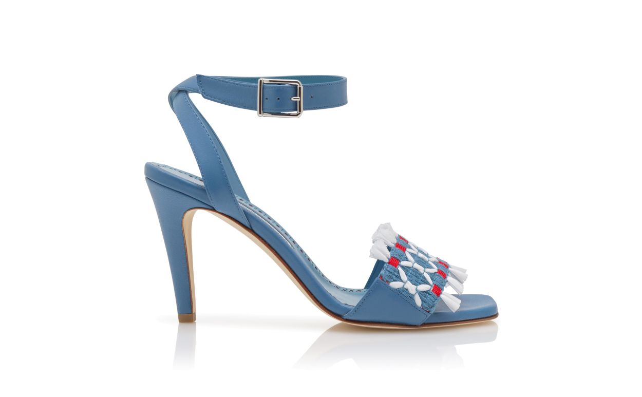 Sandales à brides cheville en cuir nappa bleu