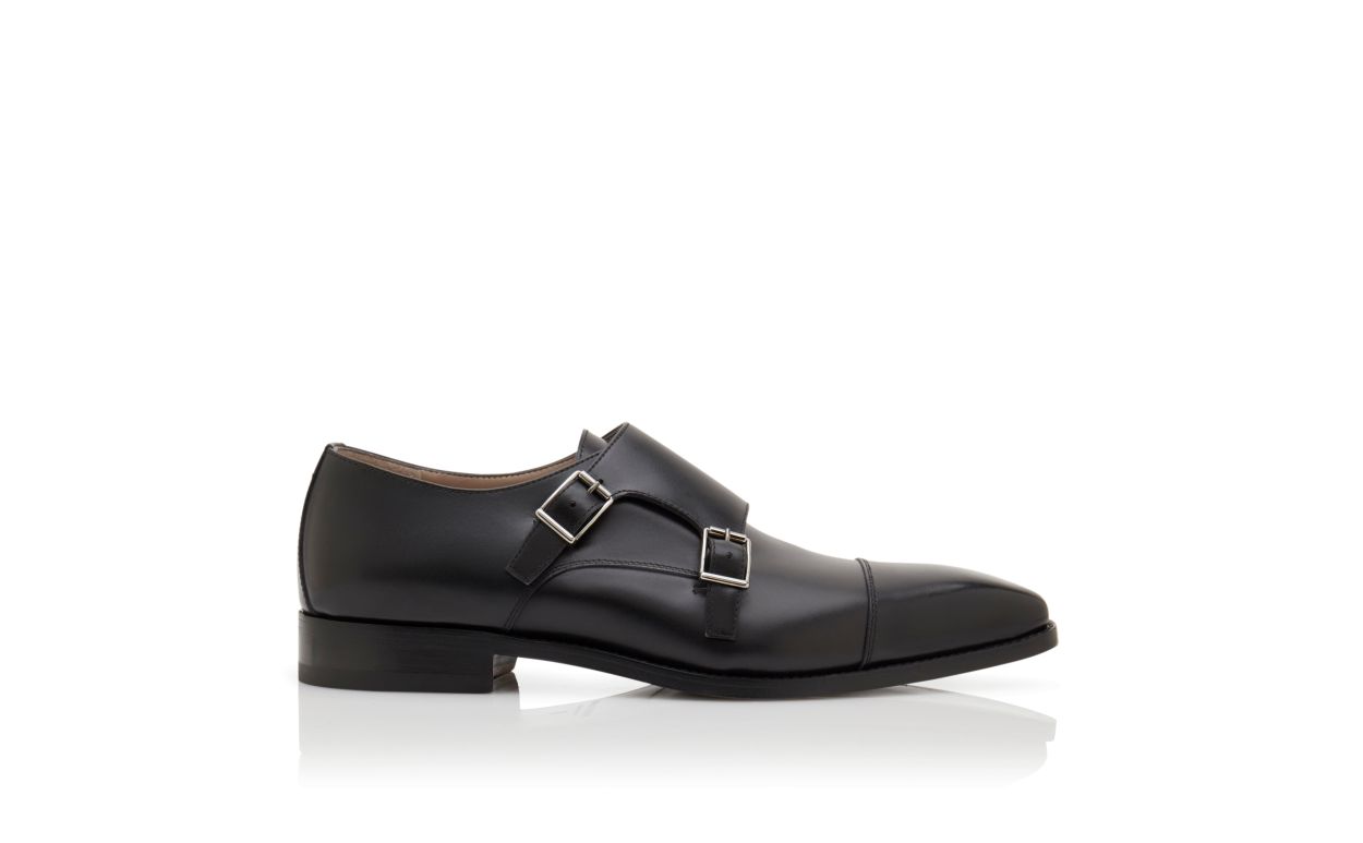 Chaussures en cuir de veau noir à brides de moine
