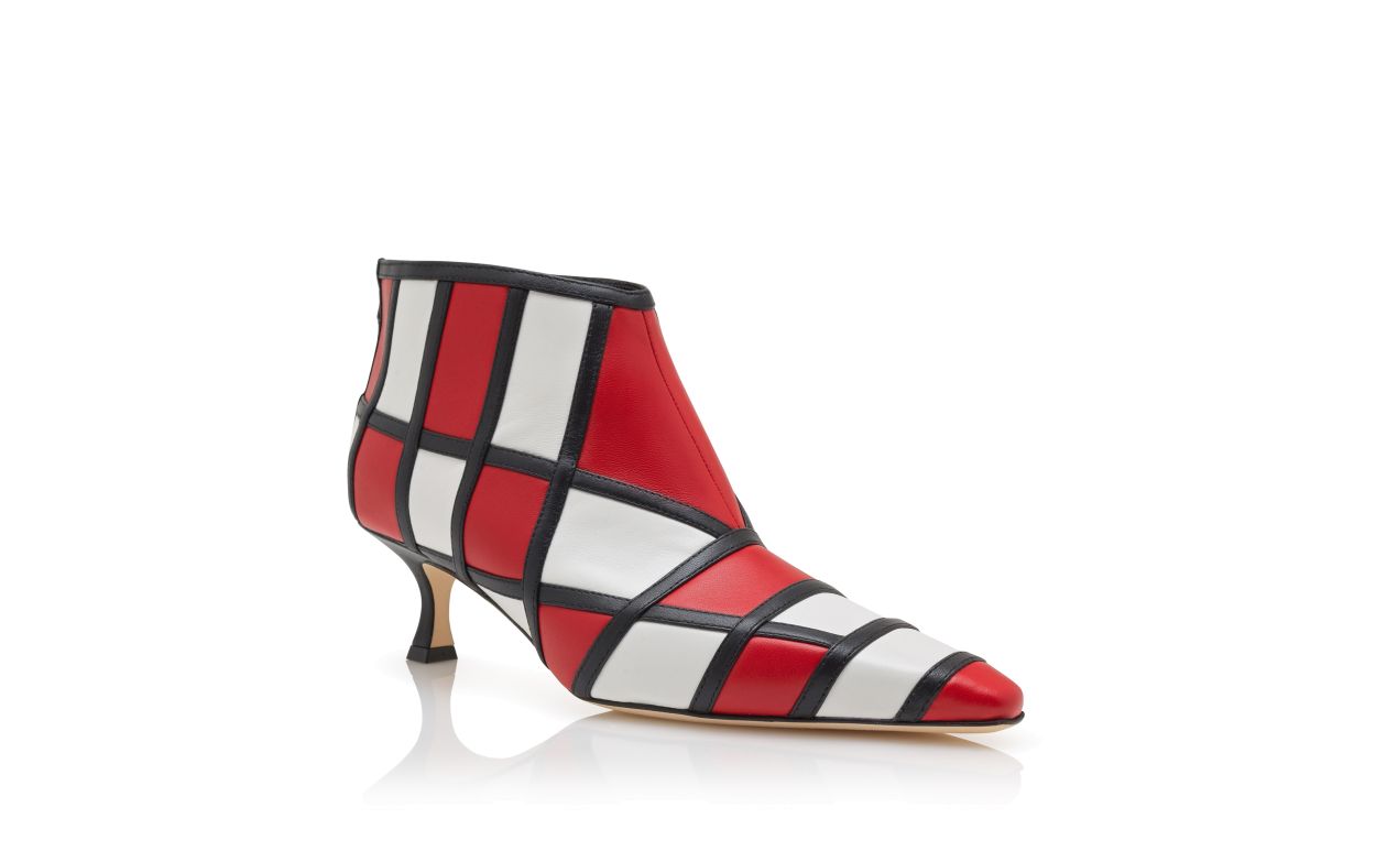 Bottines cheville en cuir nappa rouge et blanc