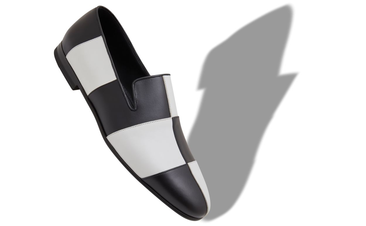 Mocassins en cuir de veau noir et blanc
