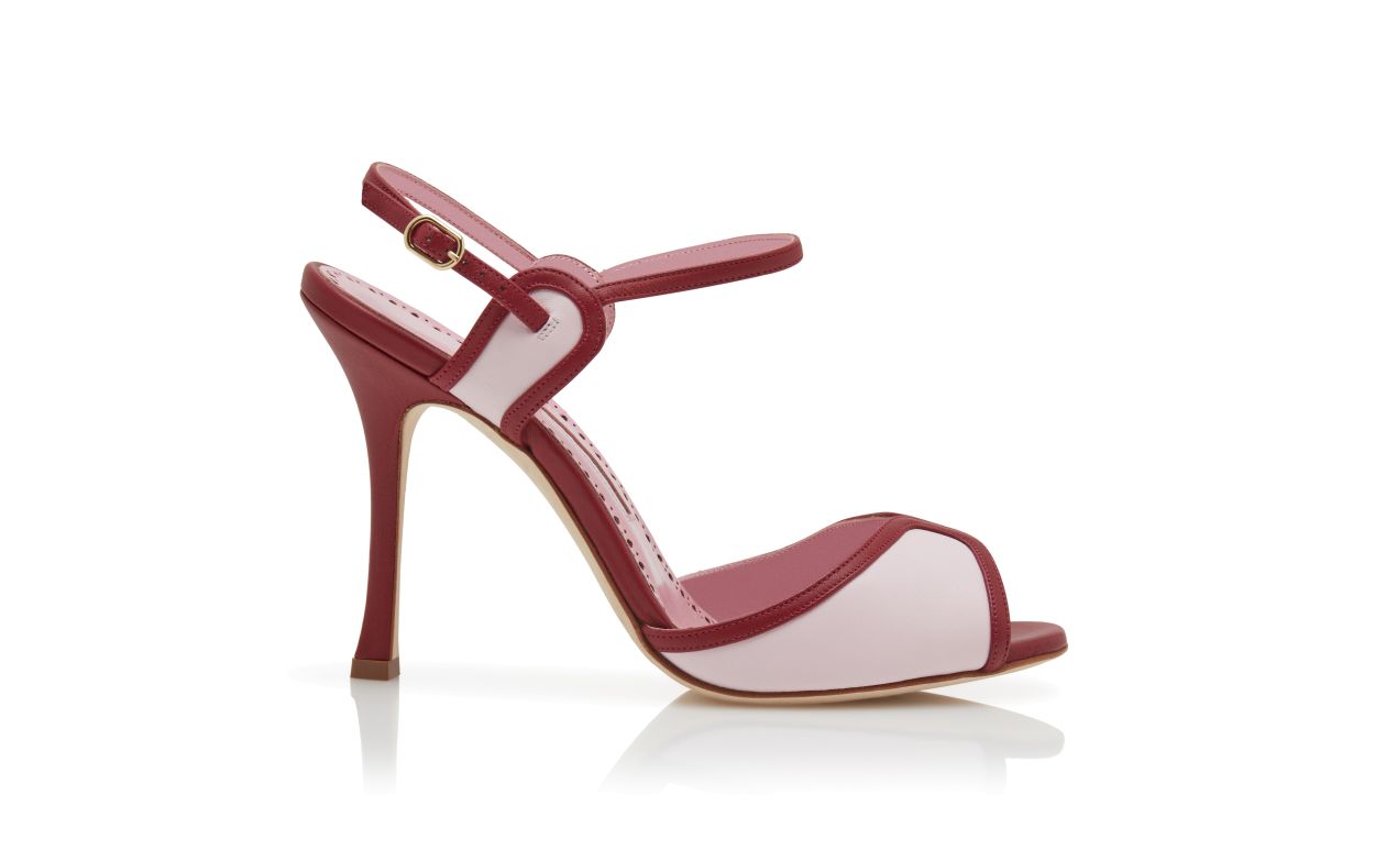 Sandales à brides cheville en cuir nappa rouge et rose