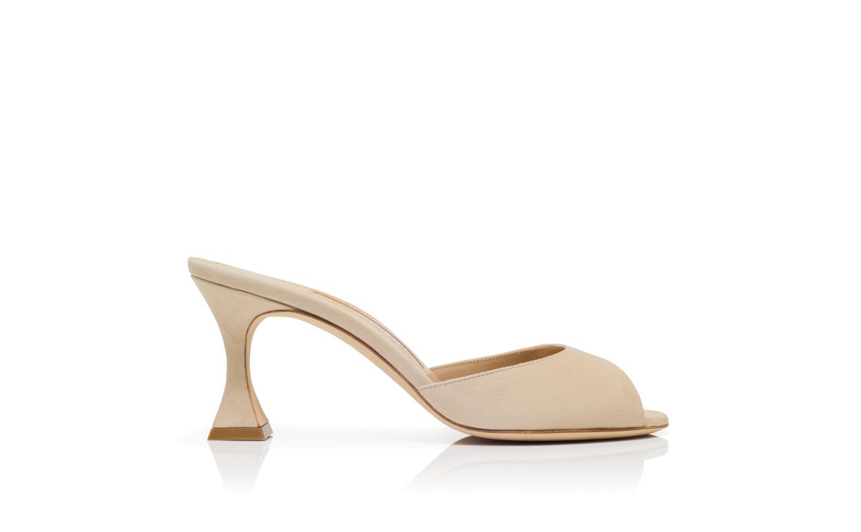 Mules à bout ouvert en daim beige clair