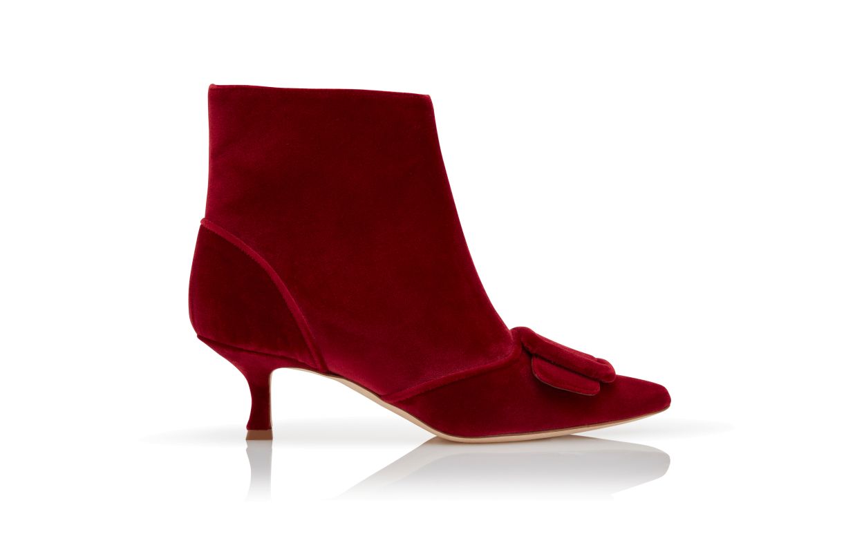 Bottines cheville à détail de boucle en velours rouge