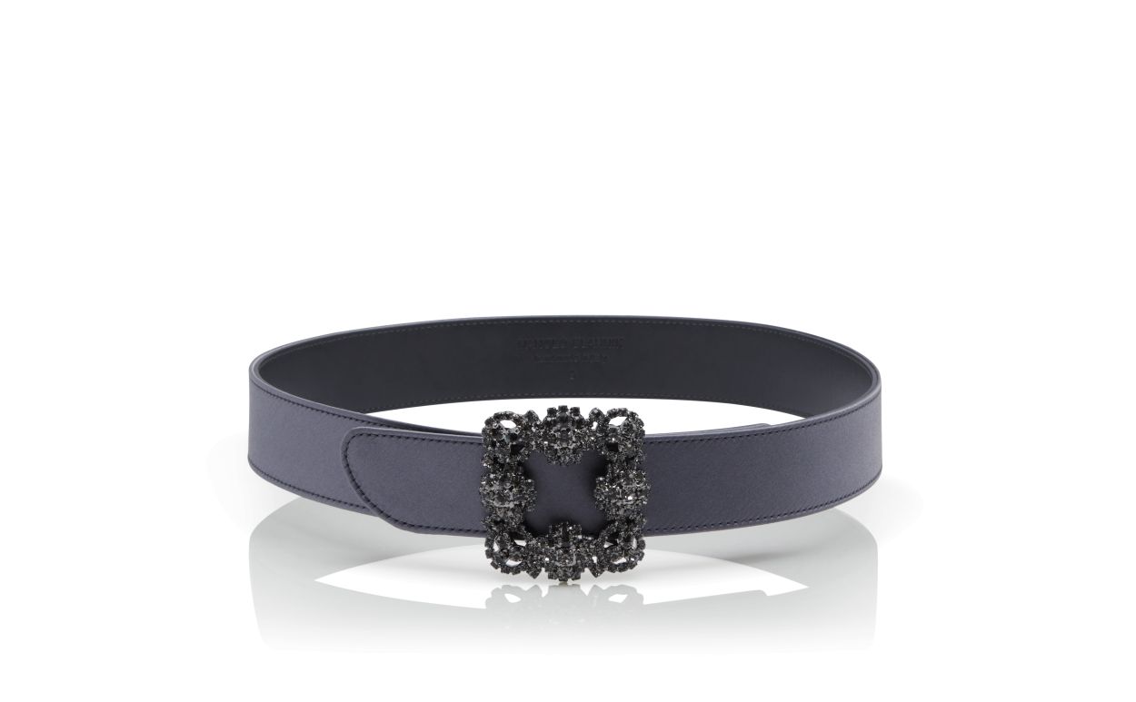 Ceinture à boucle en cristal satin bleu-gris