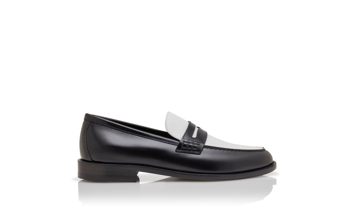 Mocassins en cuir de veau noir et blanc