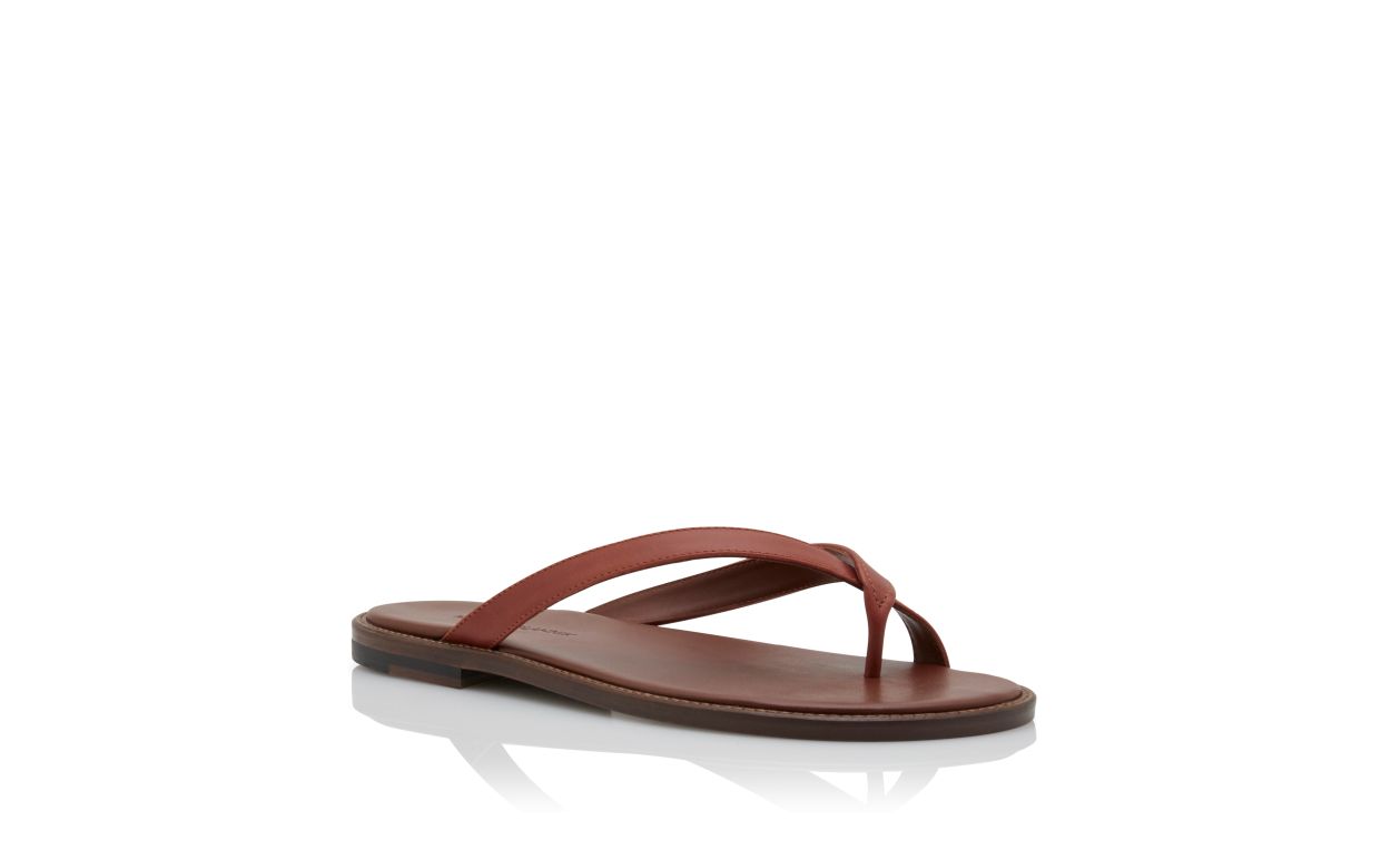 Sandales plates en cuir de veau brun moyen