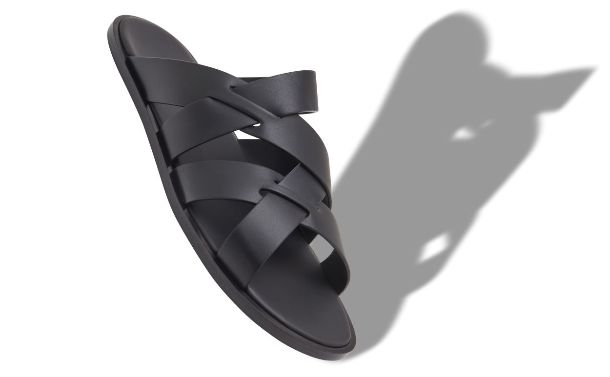 Sandales à brides croisées en cuir de veau noir