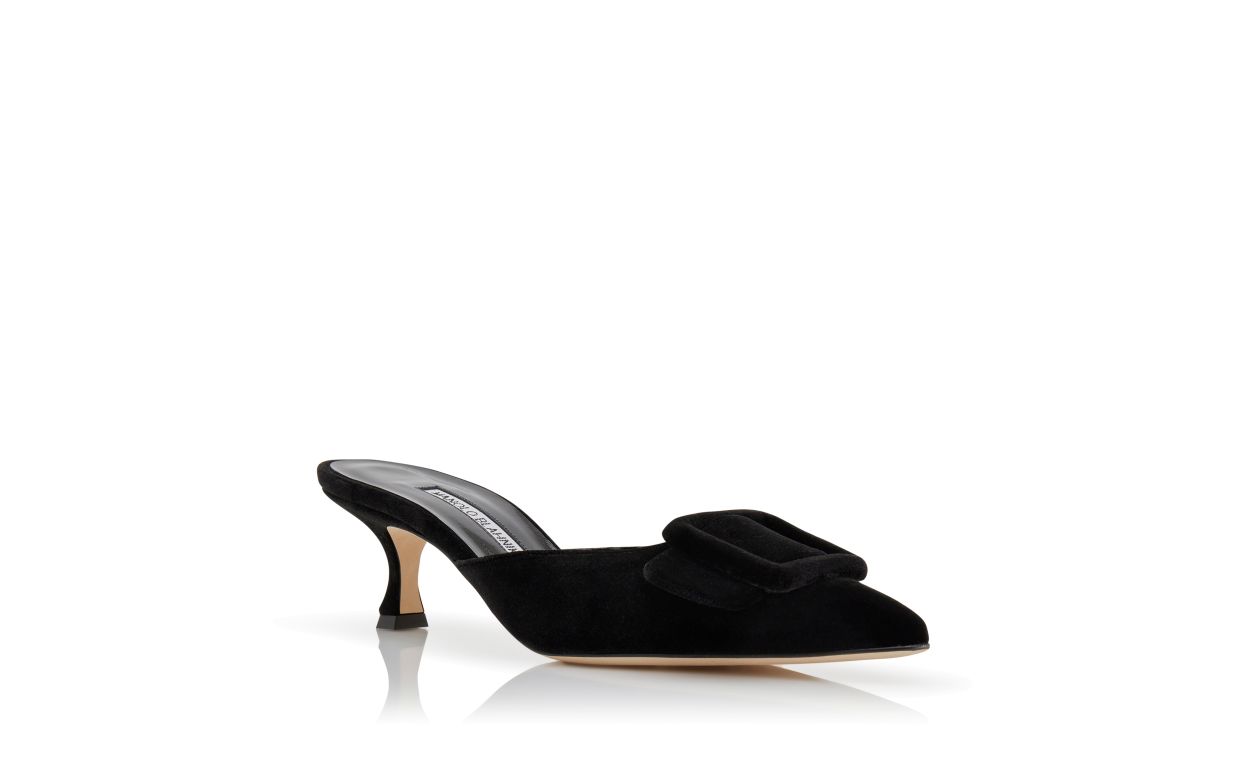 Mules à détail de boucle en velours noir