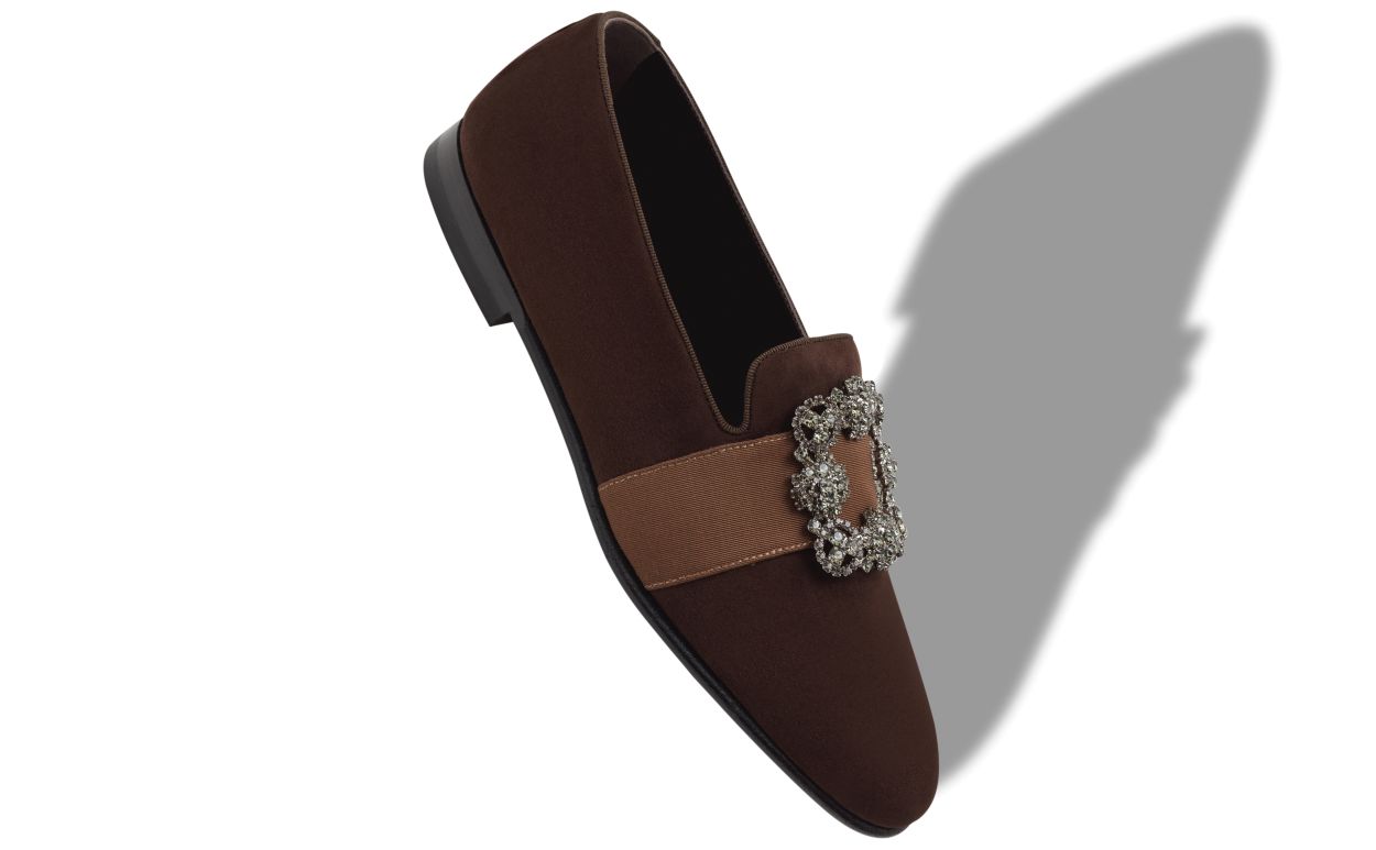Mocassins en daim brun foncé avec boucle bijou