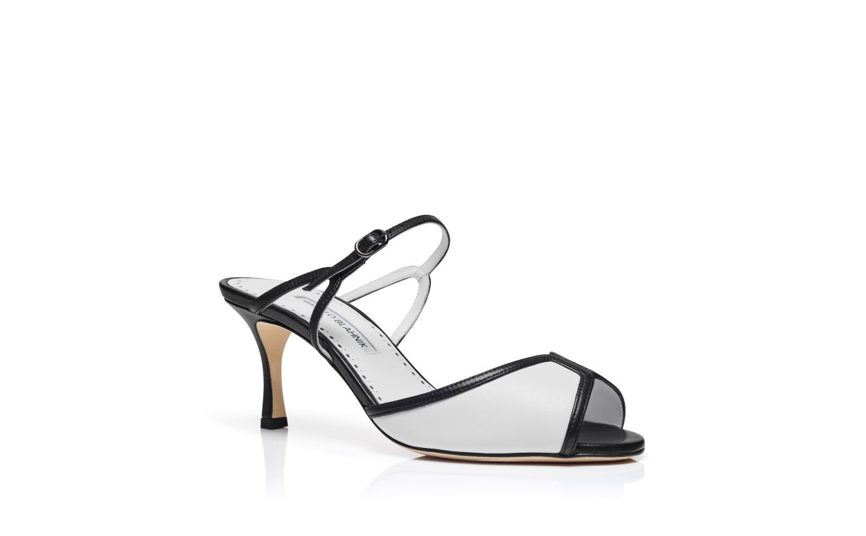 Mules en cuir de nappa noir et blanc
