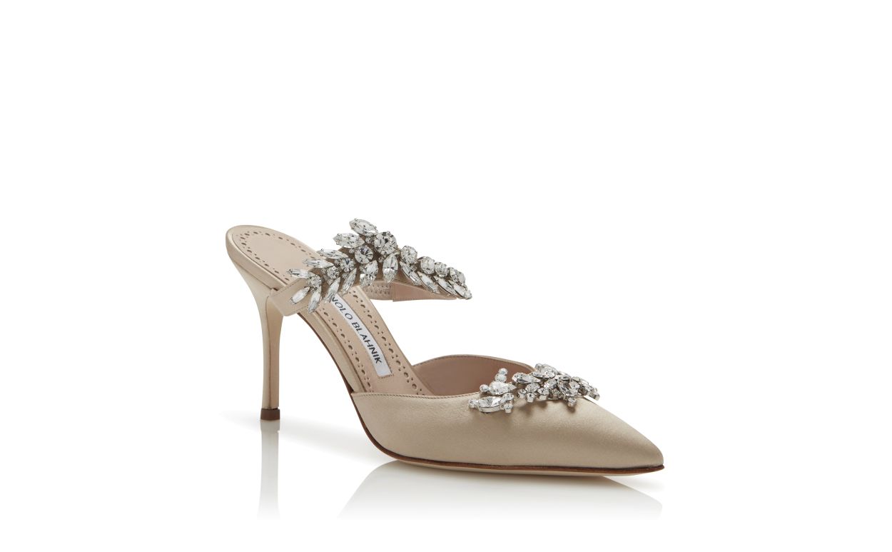 Mules Satin Champagne Ornées de Cristaux