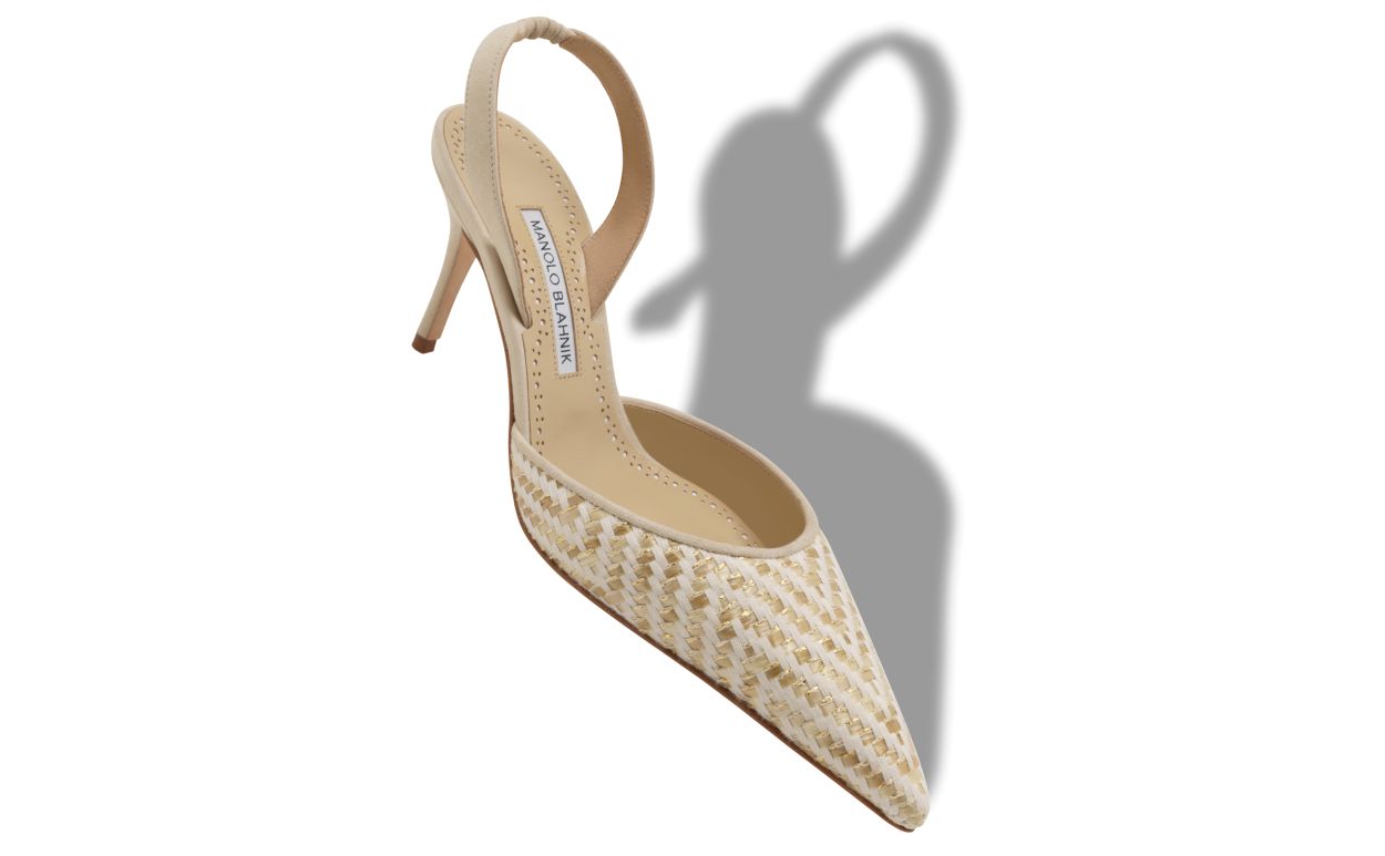Escarpins à talon aiguille en raphia beige clair et crème