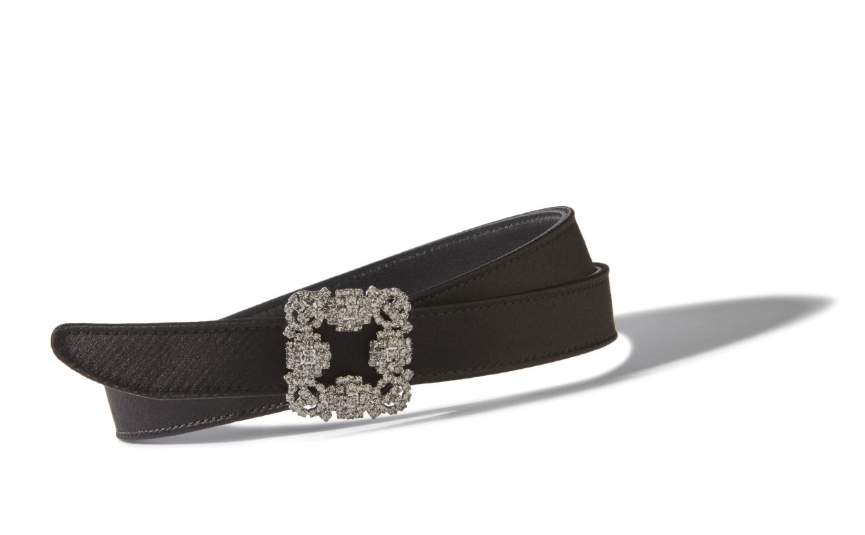 Ceinture à boucle en cristal en satin noir