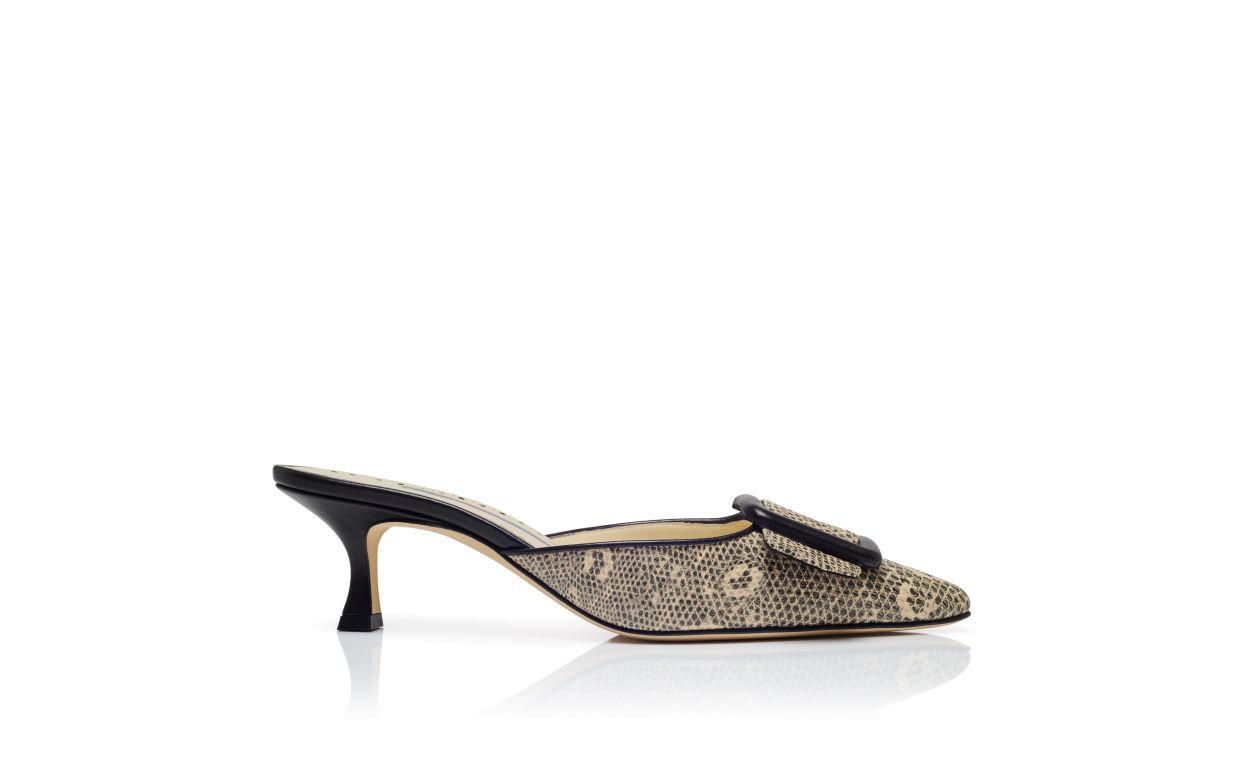 Mules en cuir de veau imprimé lézard