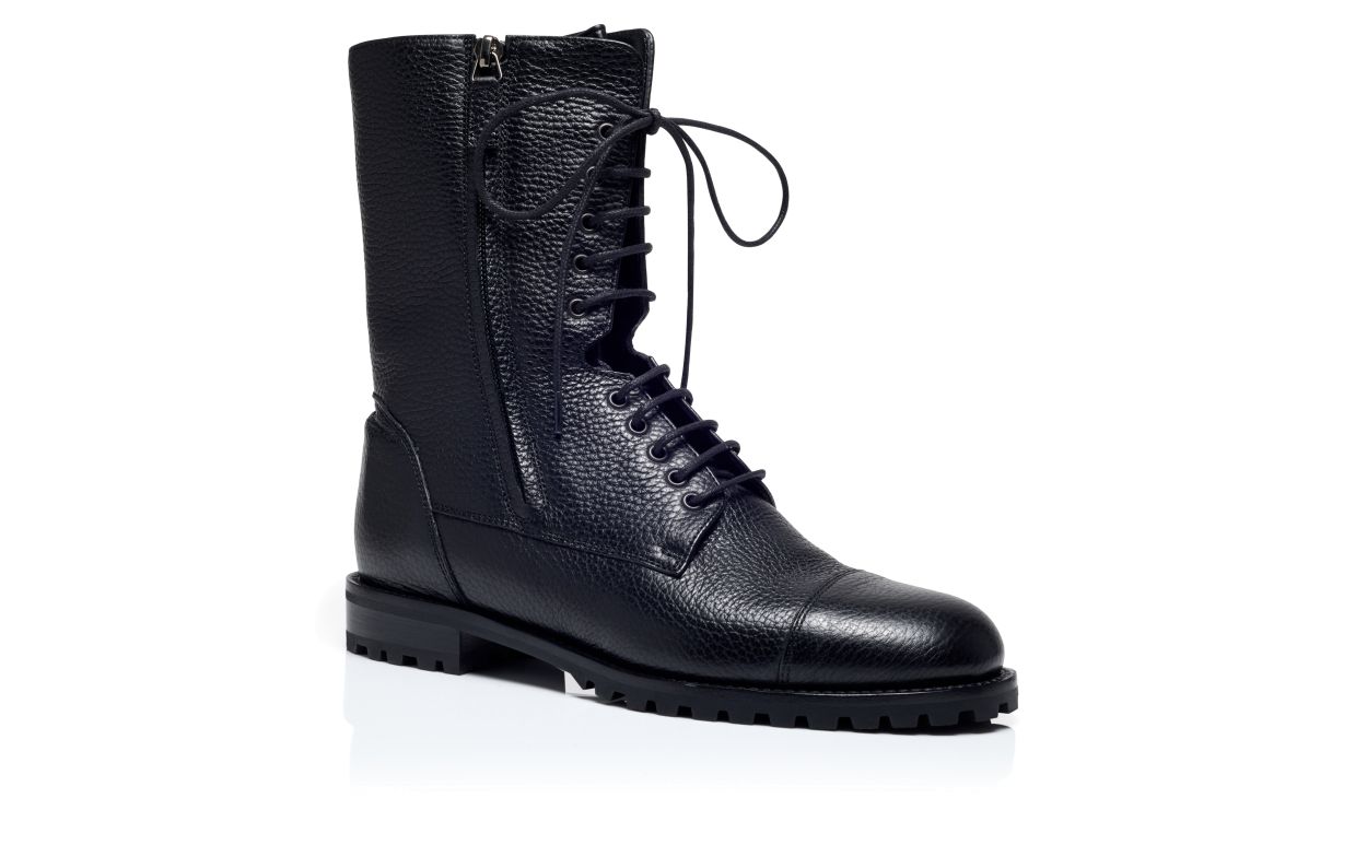 Bottes militaires en cuir de veau noir