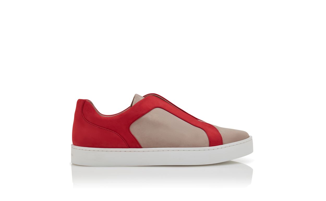 Baskets en cuir de veau gris et rouge