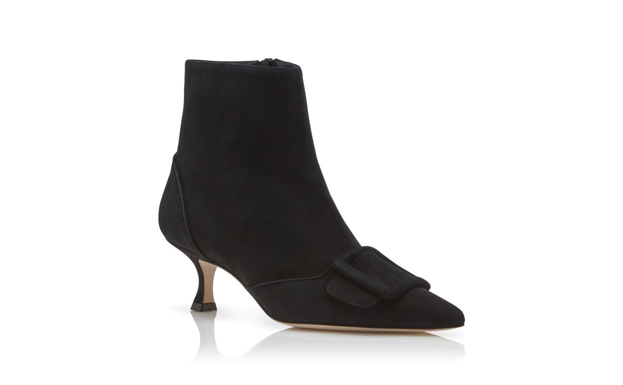 Bottes cheville à bout pointu en daim noir avec détail boucle