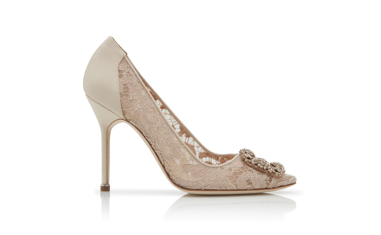 Escarpins à brides en dentelle rose champagne