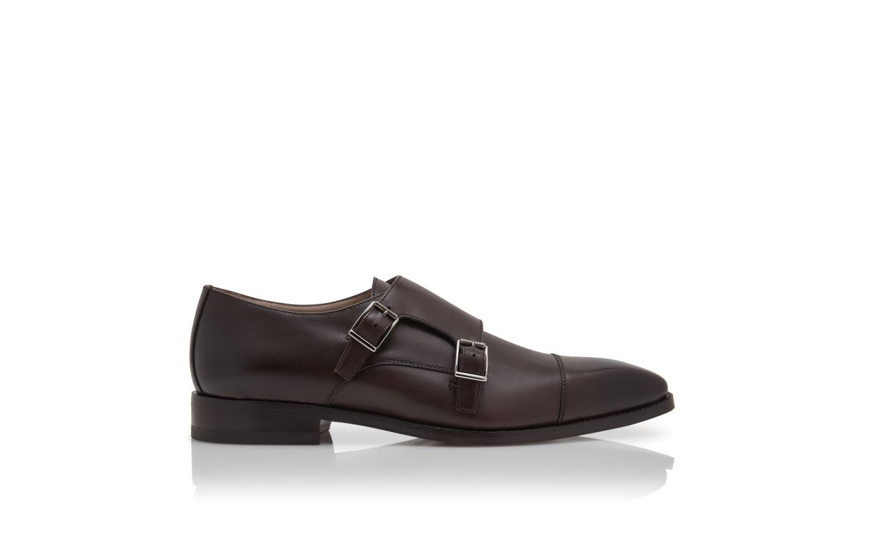 Chaussures à brides en cuir de veau brun foncé