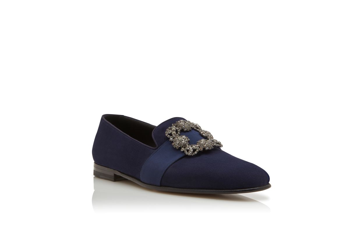Mocassins en daim bleu marine avec boucle de bijou