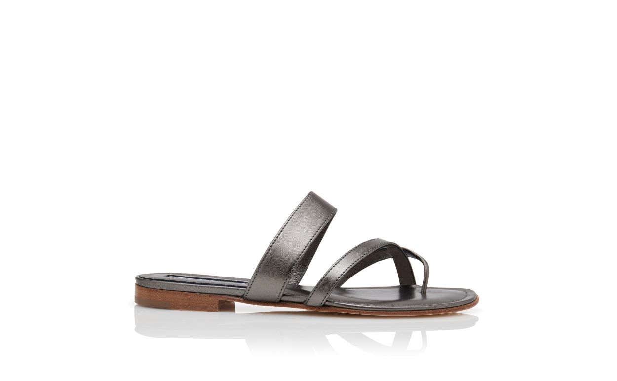 Sandales plates en cuir de nappa graphite