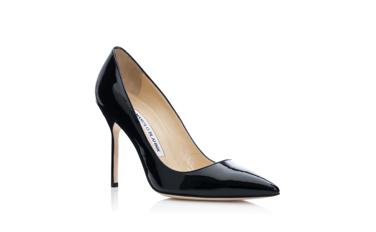 Pompes à bout pointu en cuir brillant noir