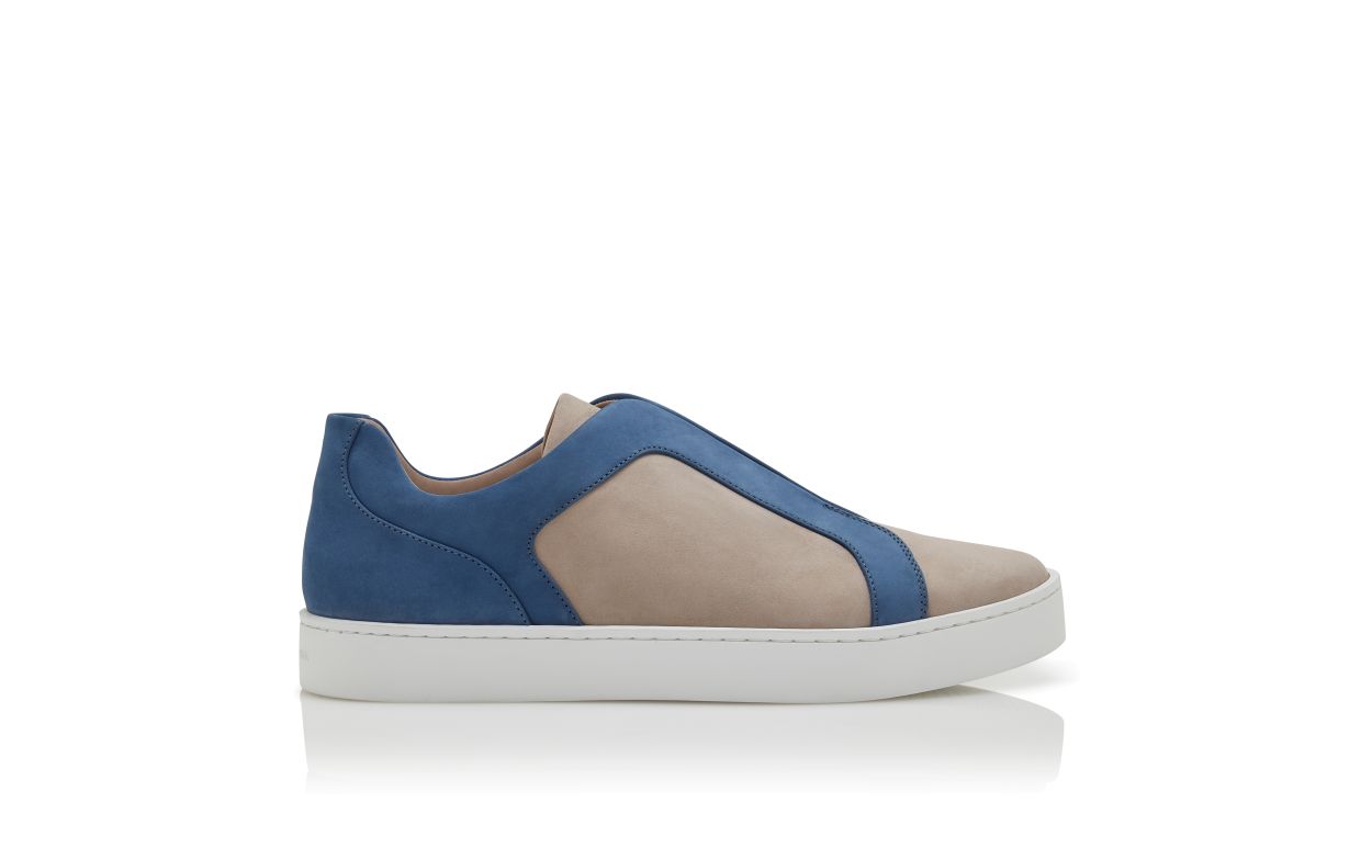 Baskets en cuir de veau gris et bleu