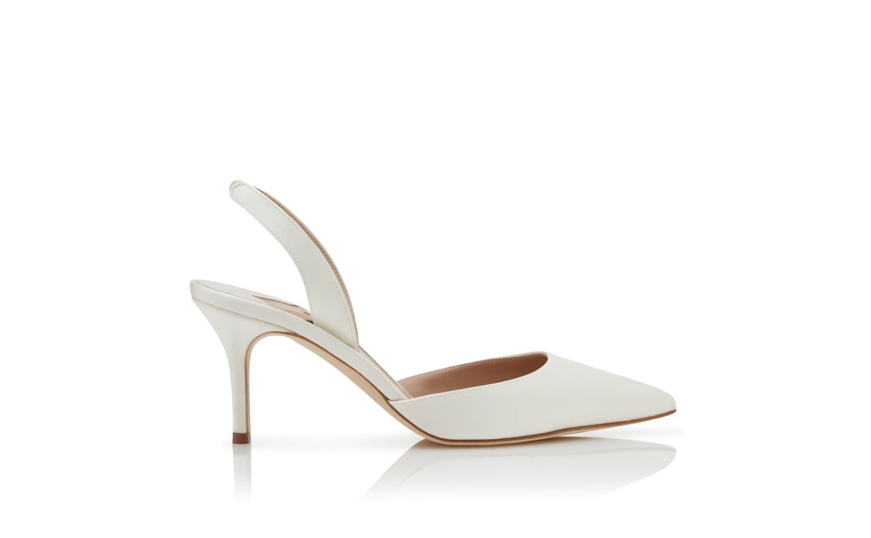 Escarpins à talon aiguille satin crème à brides