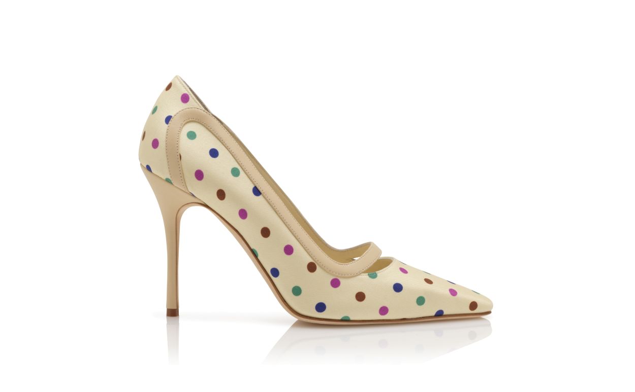 Pompes à motif pois en soie crème