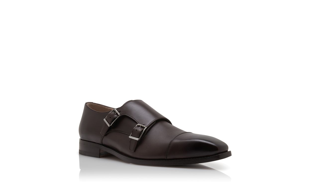 Chaussures à brides en cuir de veau brun foncé