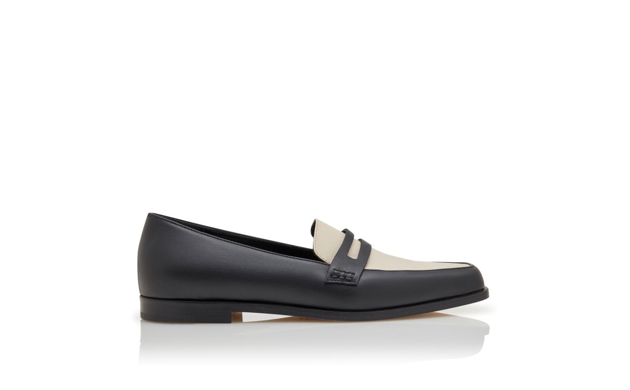 Mocassins en cuir de veau noir et crème